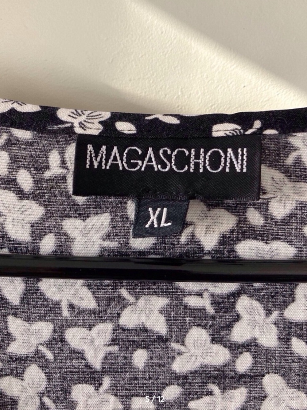 Magaschoni Black White Ditsy Floral Button Front Midi Dress Short Sleeve XL - Picture 10 of 13